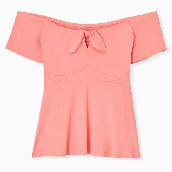 🆕SUPER SOFT CORAL TIE FRONT OFF SHOULDER PEPLUM - Picture 2 of 7